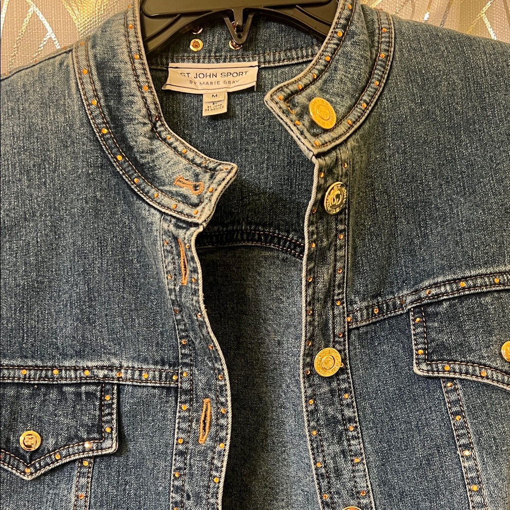 St. John Collection Blue Jean Jacket with Gold Accents